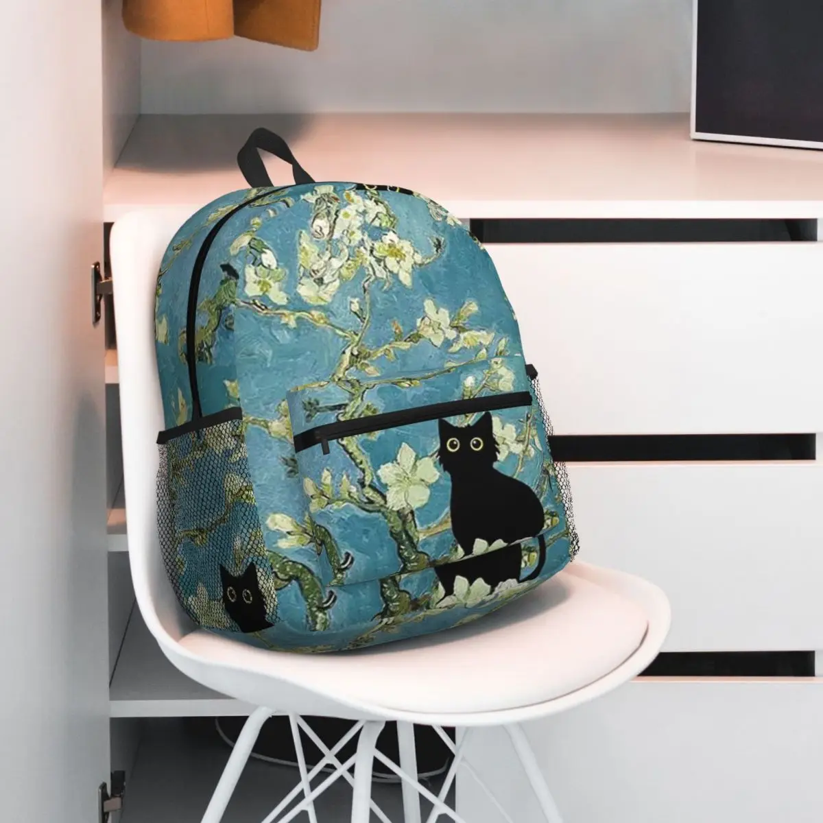 Van Gogh Black Cat Print Oil Painting The Starry Night 7 Backpack Daypack Boys Girls BookBag School Bag Shoulder Bags for Unisex