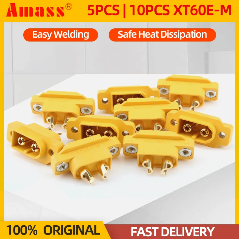 5/10PCS Amass XT60E-M XT60E XT60 Male Plug Connector Gold Plated For RC FPV Aircraft Drone Helicopter Car Boat Battery Original