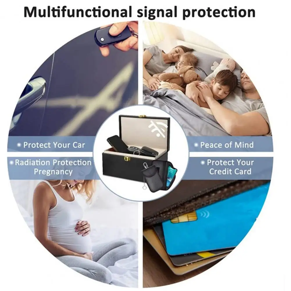 Signal Blocking Key Pouch Faraday Box for Car Signal Blocking Double-layer Anti-theft Key Organizer with 2 Faraday Pouches