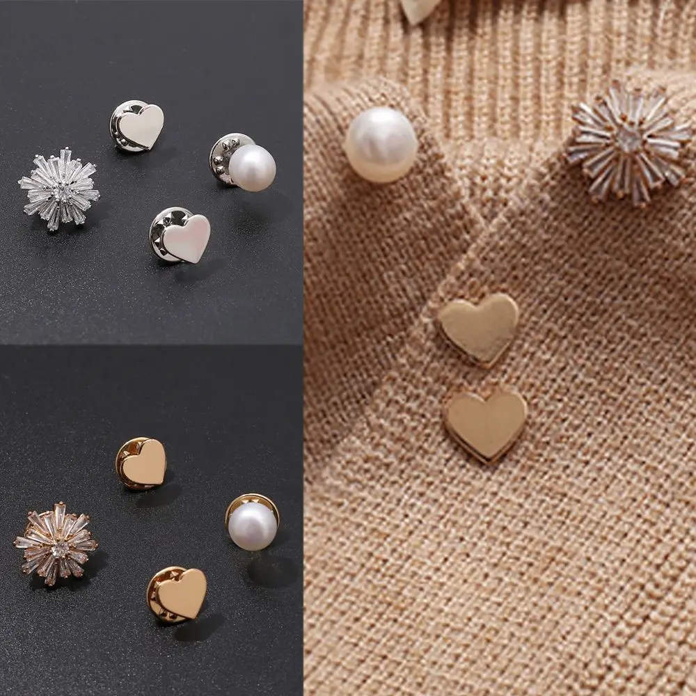 4PCs/Set New Creative Cardigan Pin Fixed Styles Clothes Pearl Decorative Brooch for Women Anti-Exposure Neckline Buckle Jewelry