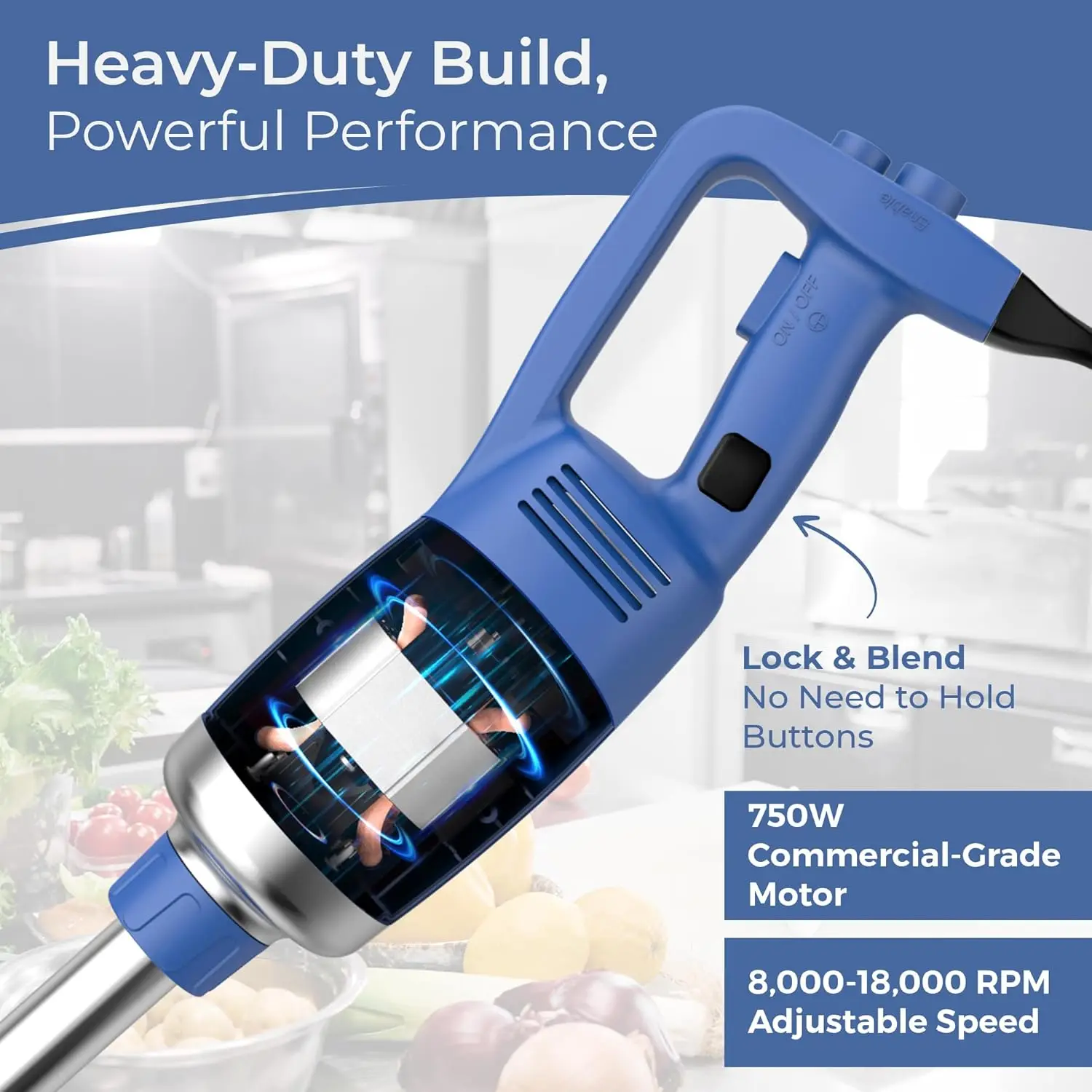 خلاط غاطس تجاري، محرك متغير السرعة 750 وات/1 حصان، 20,000 دورة في الدقيقة X-شديد التحمل مع ضمان الأداء - 20 بوصة