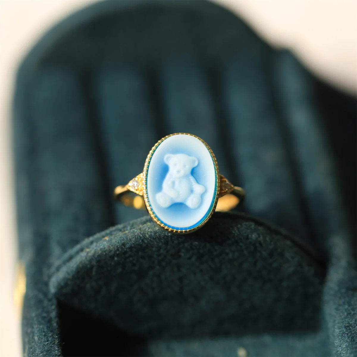 S925 Silver 18k Gold-plated Colorful Agate Relief Ring For Women Girls Vintage Beauty Girl Ring Fashion Jewelry Gift
