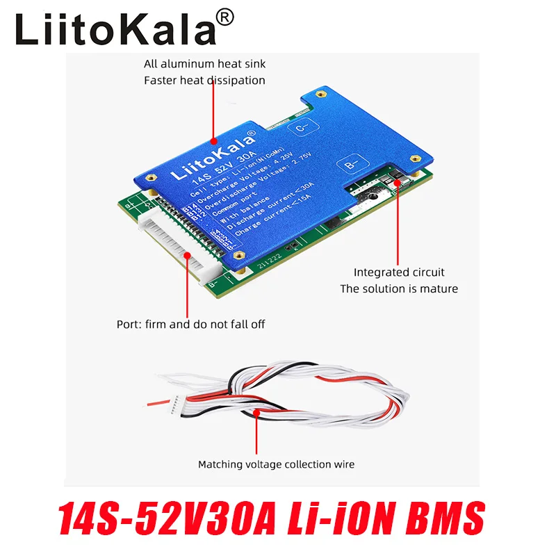 

LiitoKala 14S-52V30A-BMS 48V Lithium BMS Balance 18650 Li-ion Battery PCM 51.8V 52V E-bike Scooter Bicycle PCB Board