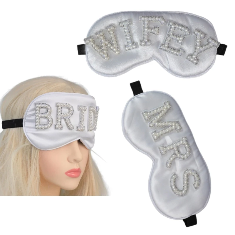 Bride Eye Mask BRIDE Studded Sleep Mask Wedding Jeweled Pearls White Wedding Eye Mask Rhinestones Encrusted Pearls