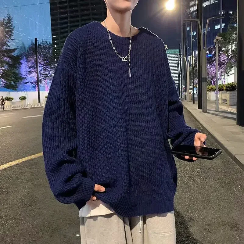 Korean Fashion Sweaters Men Autumn Solid Color Wool Sweaters Slim Fit Men Street Wear Mens Clothes Knitted Sweater Men Pullovers