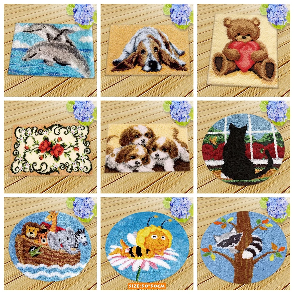 

DIY Cartoon Animal Pattern Latch Hook Rug Kit Smyrna Klink Haak Tapijt Carpet Embroidery Latch Hook Rug Kits Set For Needlework