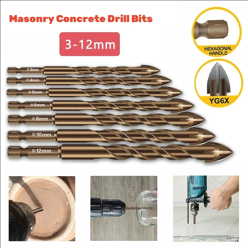 

1-7Pcs Cross Tile Drill Bits Set Hex Shank Glass Cement Metal Ceramic Wood Plastic Alloy Drill Bit 3 4 5 6 8 10 12mm Hole Opener