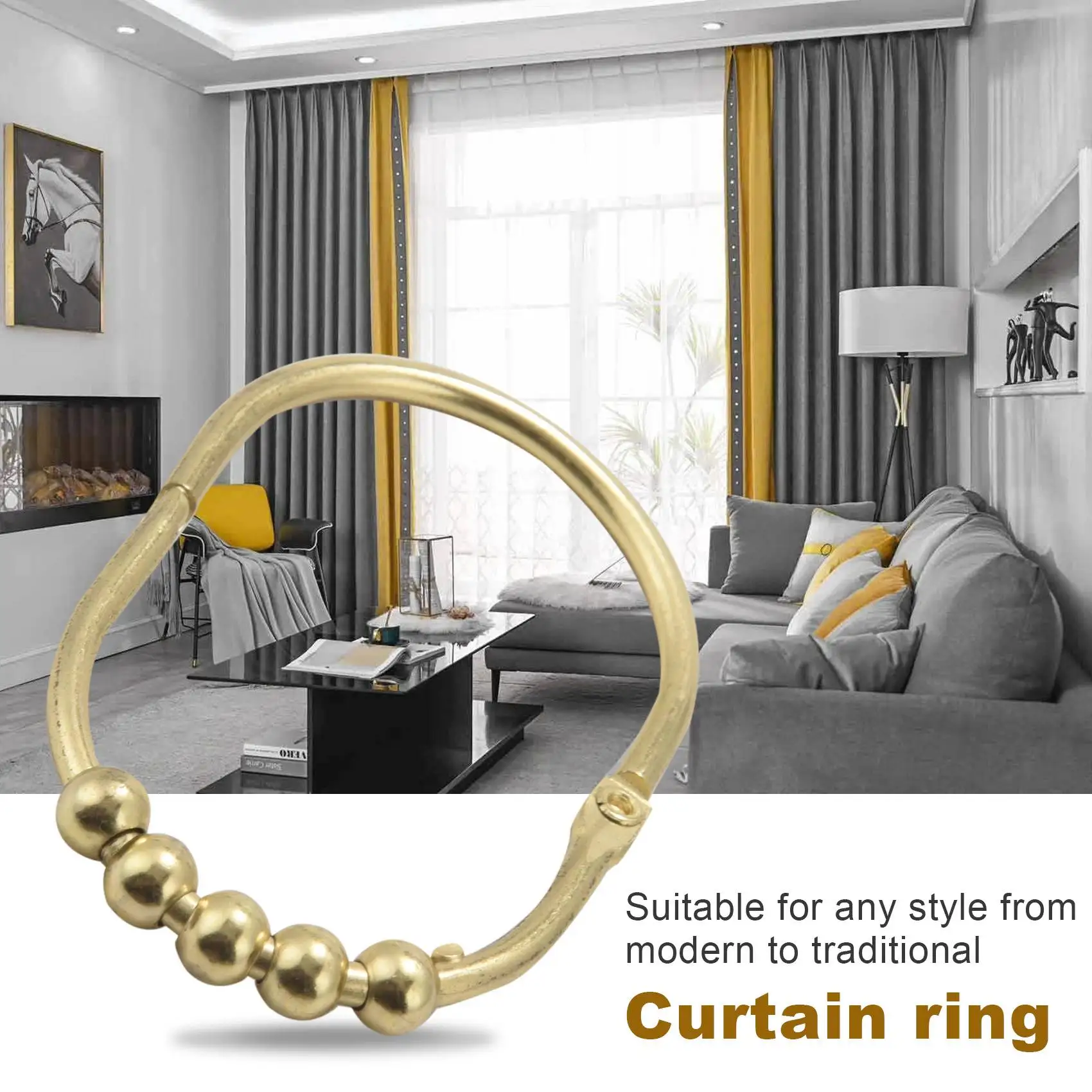 12 Pack Wide Shower Curtain Rings Hooks Set,Decorative Chrome Finish,Easy Glide Rollers,Rings for Shower Rods,Gold
