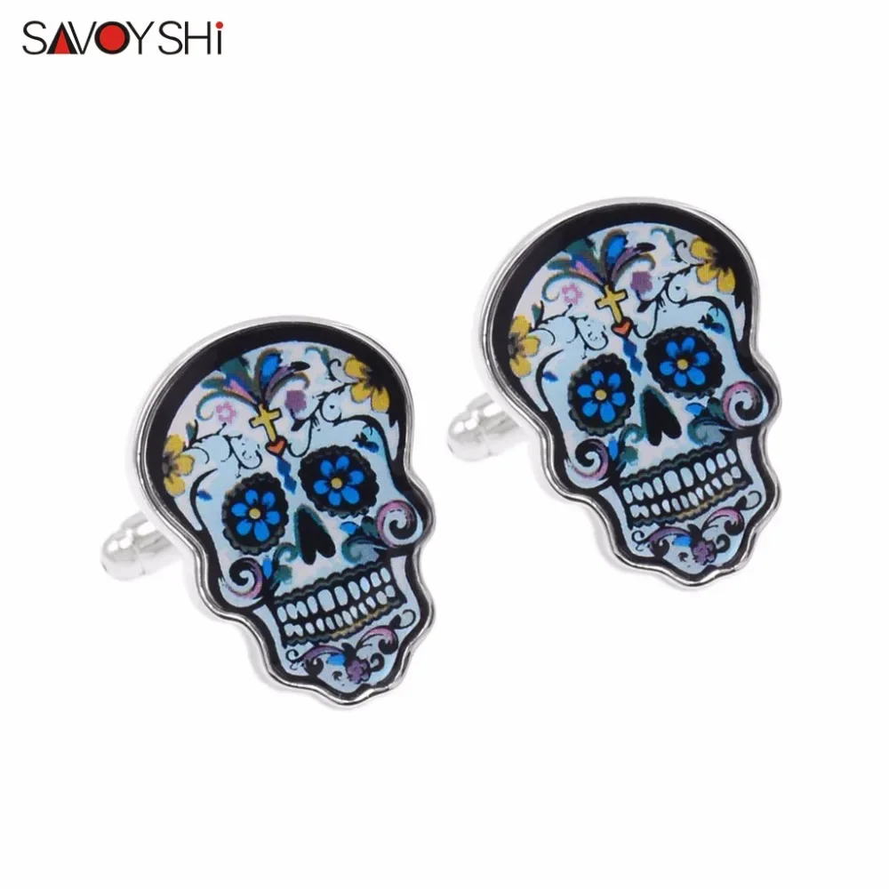 

SAVOYSHI Novelty Colorful Skull Cufflinks for Mens Shirts Cuff Accessories High Quality Painted Cufflinks Enamel Brand Jewelry