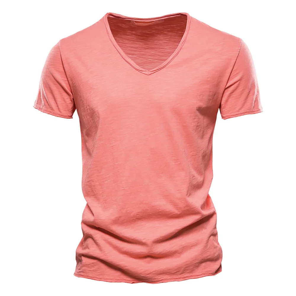 High Quality Cotton Men T-shirt V-neck Fashion Design Slim Fit Soild T-shirts Male Tops Tees Short Sleeve T Shirt For Men B0939