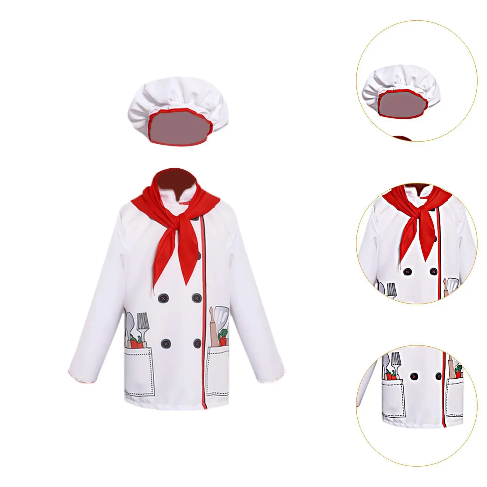 Disfraz de chef para niños, ropa, uniforme para hornear suave con bufanda roja, cocina para niños
