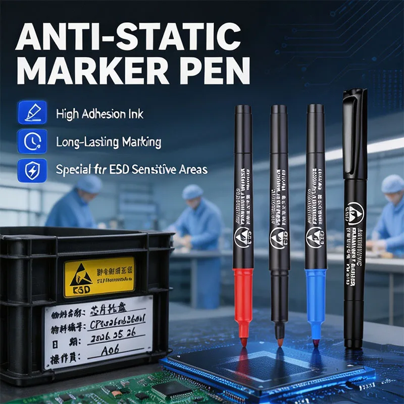 

10pcs ESD Anti-static Oil Based Marker Pen Black Blue Red High Adhesion Cleanroom Electronic Components Marking Pen