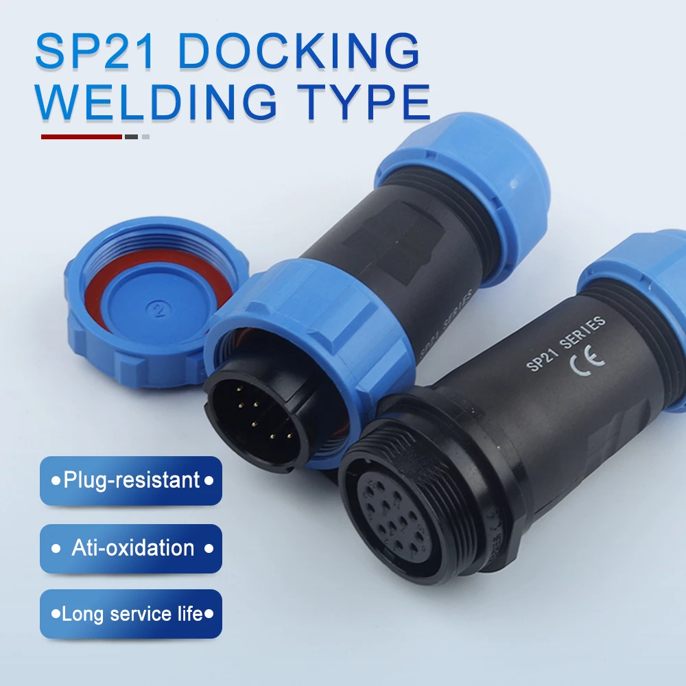 

1 Set SP21 Waterpoof Connectors IP68 Industrial Docking Welding Type Aviation Male/Female Plug Socket 2/3/4/5/6/7/9/10/12 Pin