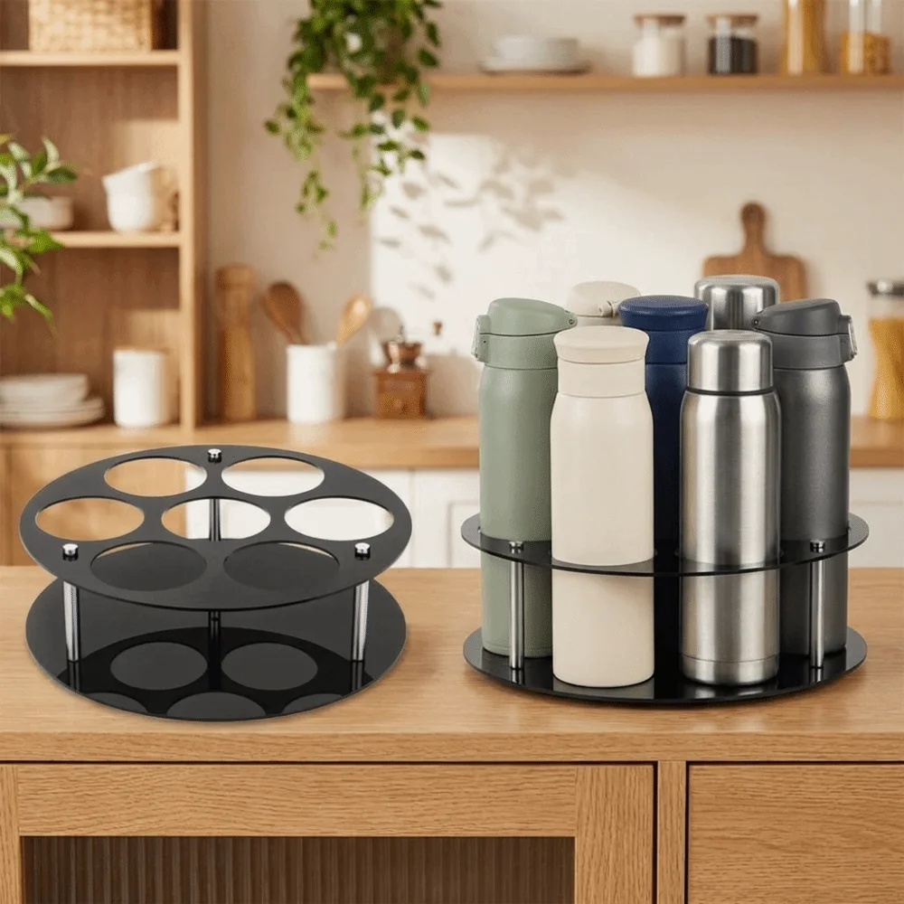 

Acrylic 7 Bottles Coffee Syrup Rack Large Capacity Round 360° Rotating Cup Organizer Space Saving Cups Storage Rack Kitchen