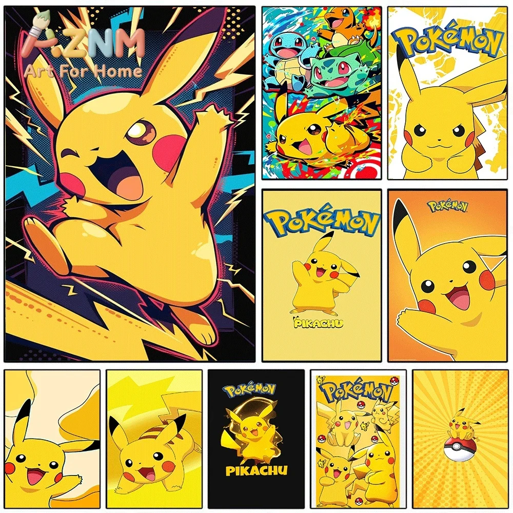Lightning Burst Pop Art Pikachu Pokemon Canvas Wall Art No Frame Anime Print Poster Painting for Kids Bedroom Living Room Home