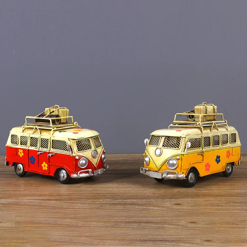 Vintage Bus Model Piggy Bank With Mini Photo Frame Home Decoration Car Crafts Handcrafts Figurines Retro Ornaments Decor