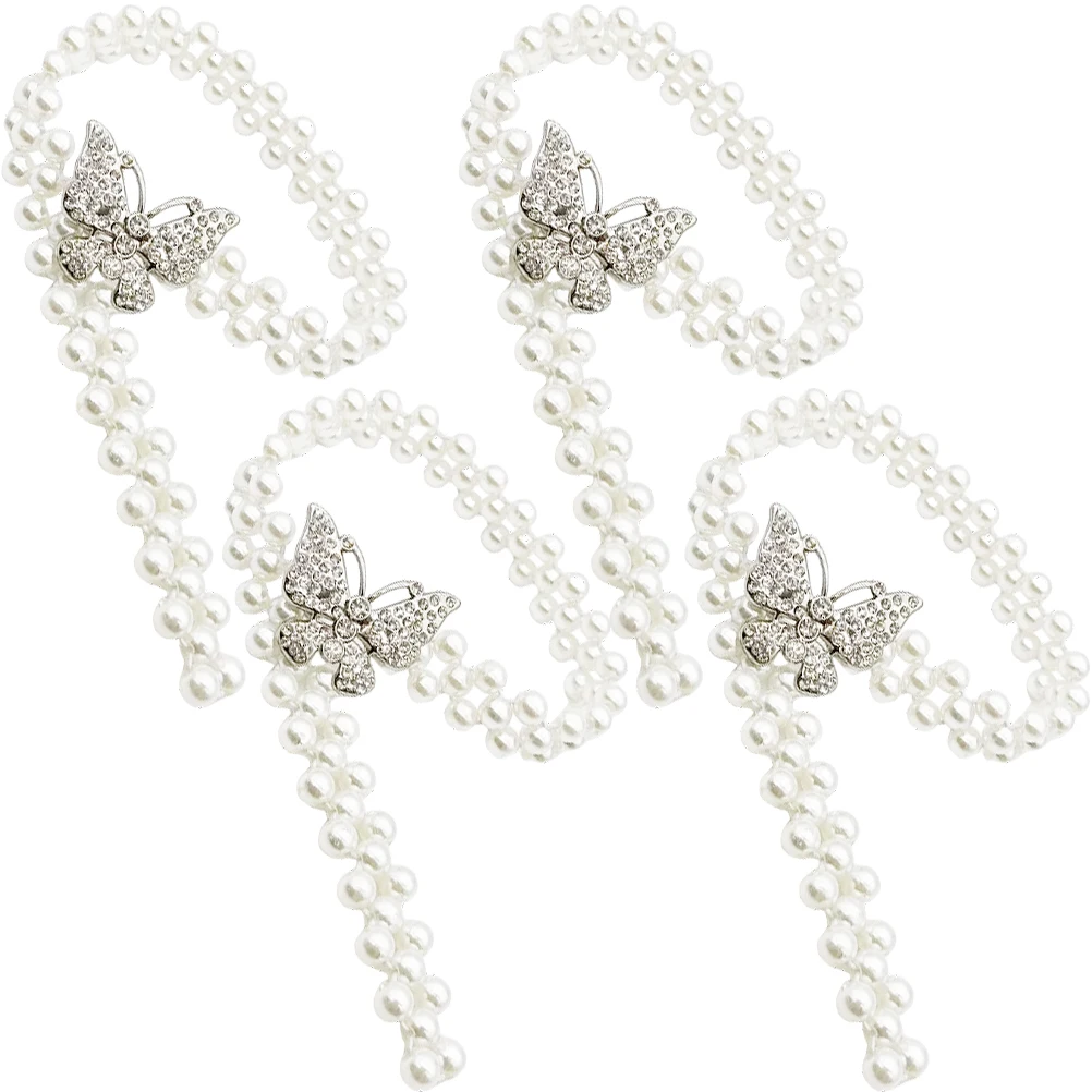 4pcs Pearl Curtain Tiebacks Plastic Alloy Holders Straps Smooth Edges Classic Decorative Accessories Curtains Rope Functional