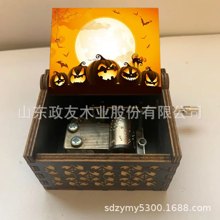 Disney The Nightmare Before Christmas Wooden Music Box Retro Engraved Horror Nights Hand-cranked Music Box Gifts for Friends