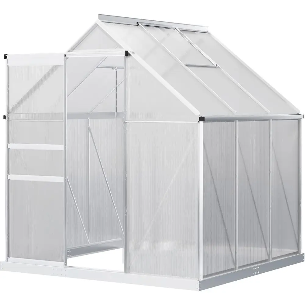 

Теплица для круглогодичного использования 6' x 6' x 6.5' с регулируемым вентиляционным люком, раздвижной дверью и водосточным желобом, усиленная конструкция.