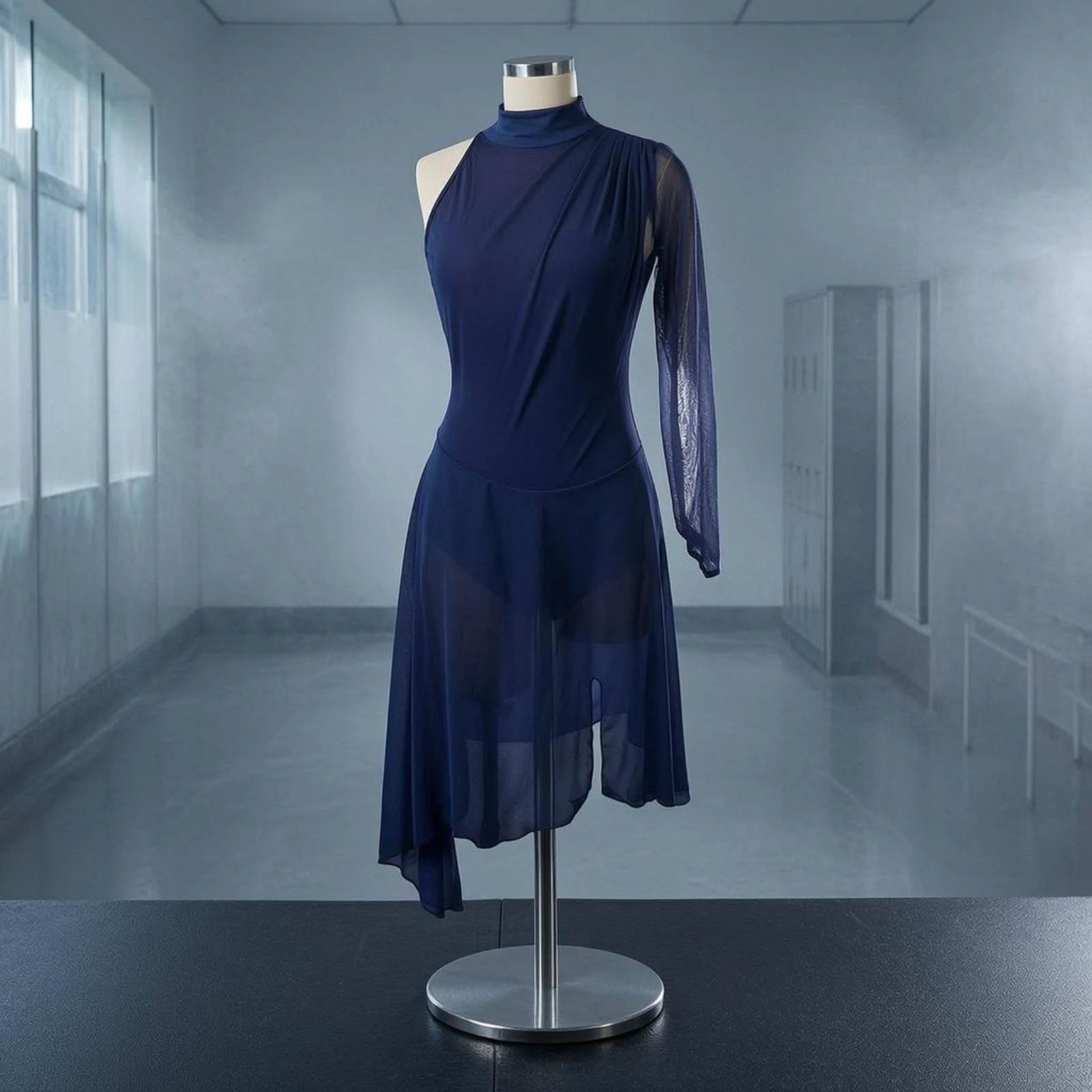 Figure Skating Dress Asymmetrical Hemline Skating Performance Dress Sports Clothing Competition Ready Soft