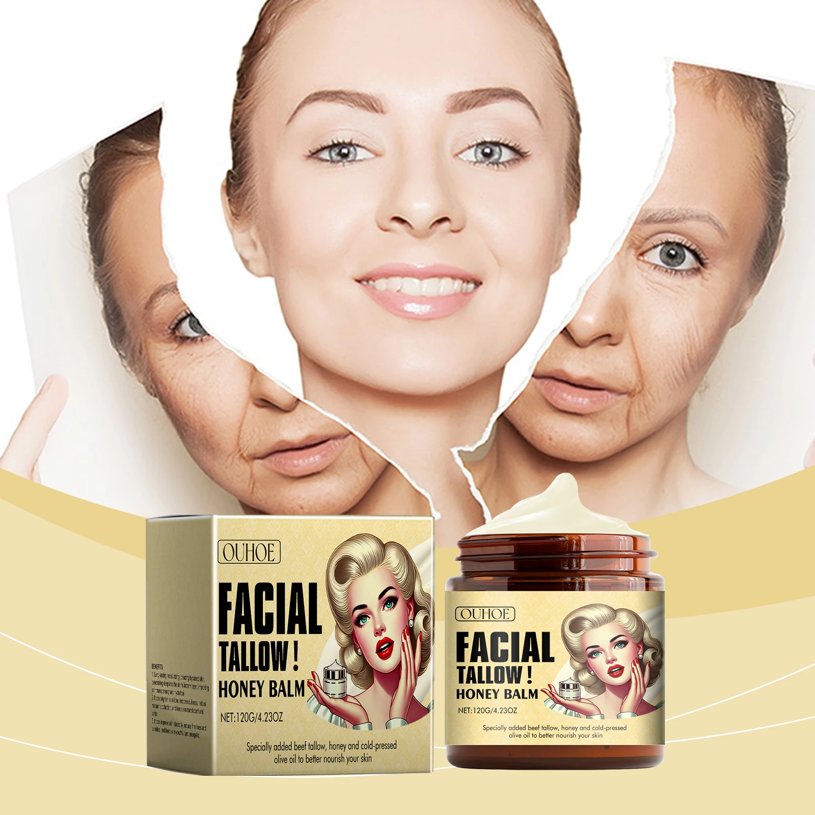 Bálsamo de Miel y Sebo de Animales Alimentados con Pasto, Orgánico, No Comedogénico, Nutritivo Profundo, Crema Facial y Corporal para Piel Seca y Sensible, Esencia para el Cuidado de la Piel