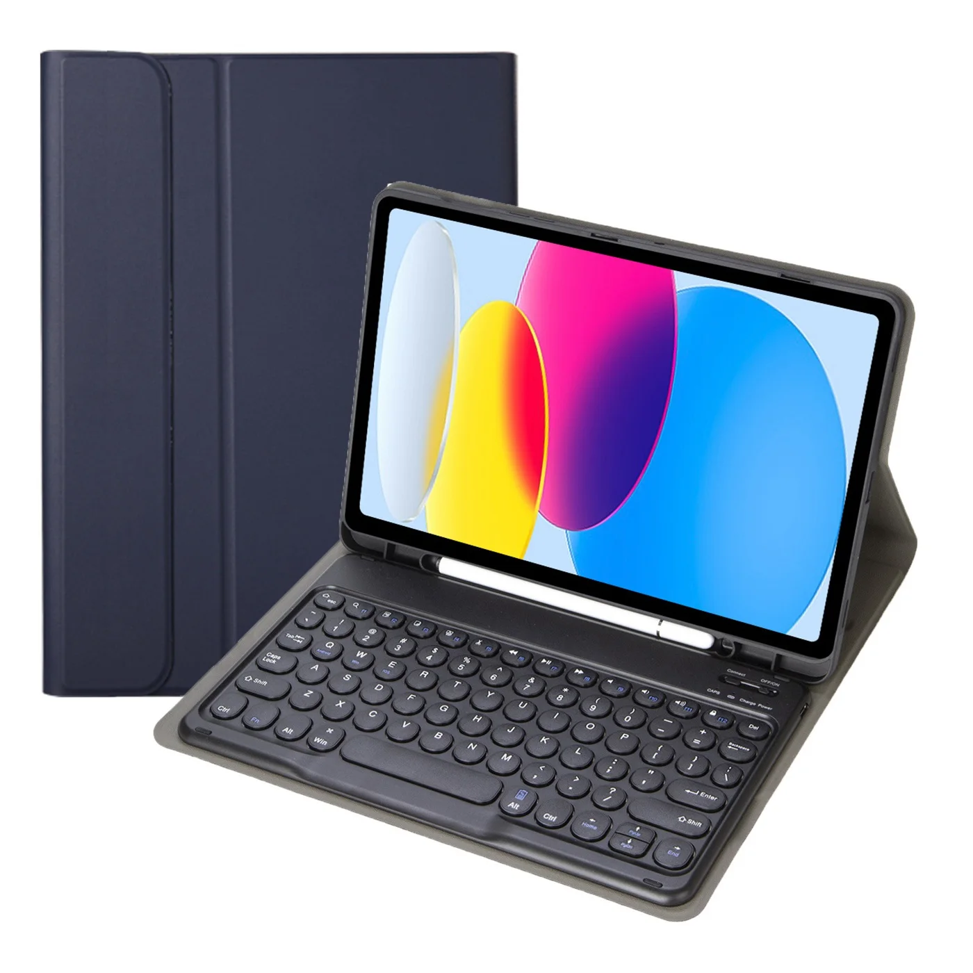 for iPad 10.9 (2022) Pen Slot Design Leather TPU Tablet Shockproof Stand Cover with Round Keys Bluetooth Keyboard