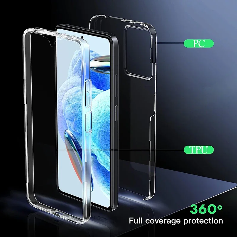 360 °   Full Cover Clear Case dla Xiaomi Redmi Note 12 11 11S 10 10S 9 9S Pro Plus 4G 5G Hybrid Silicone Hard Thin