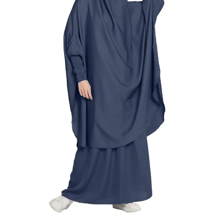 

9 Colors Muslim Women 2 Pcs Jilbab Set Long Khimar+ Skirt Sets Hijab Dress Prayer Garment Abaya Hooded Ramadan Gown Islamic Suit