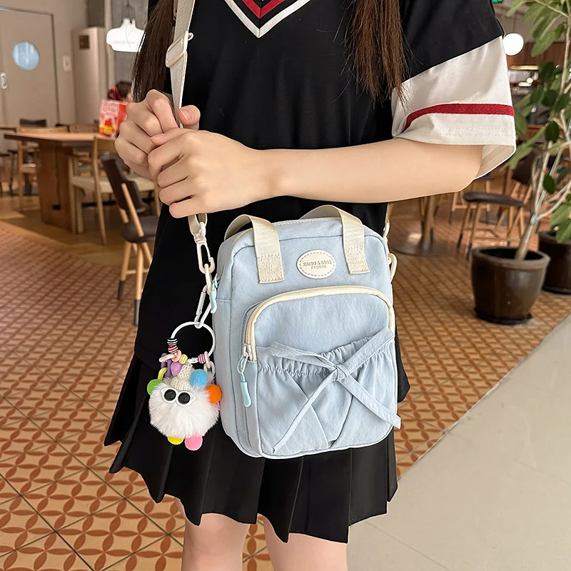 

Cute Bow Crossbody Bag New Fashion Pleated Women Shoulder Bag Exquisite Outdoor Mobile Phone Wallet Casual Nylon Pain Bag