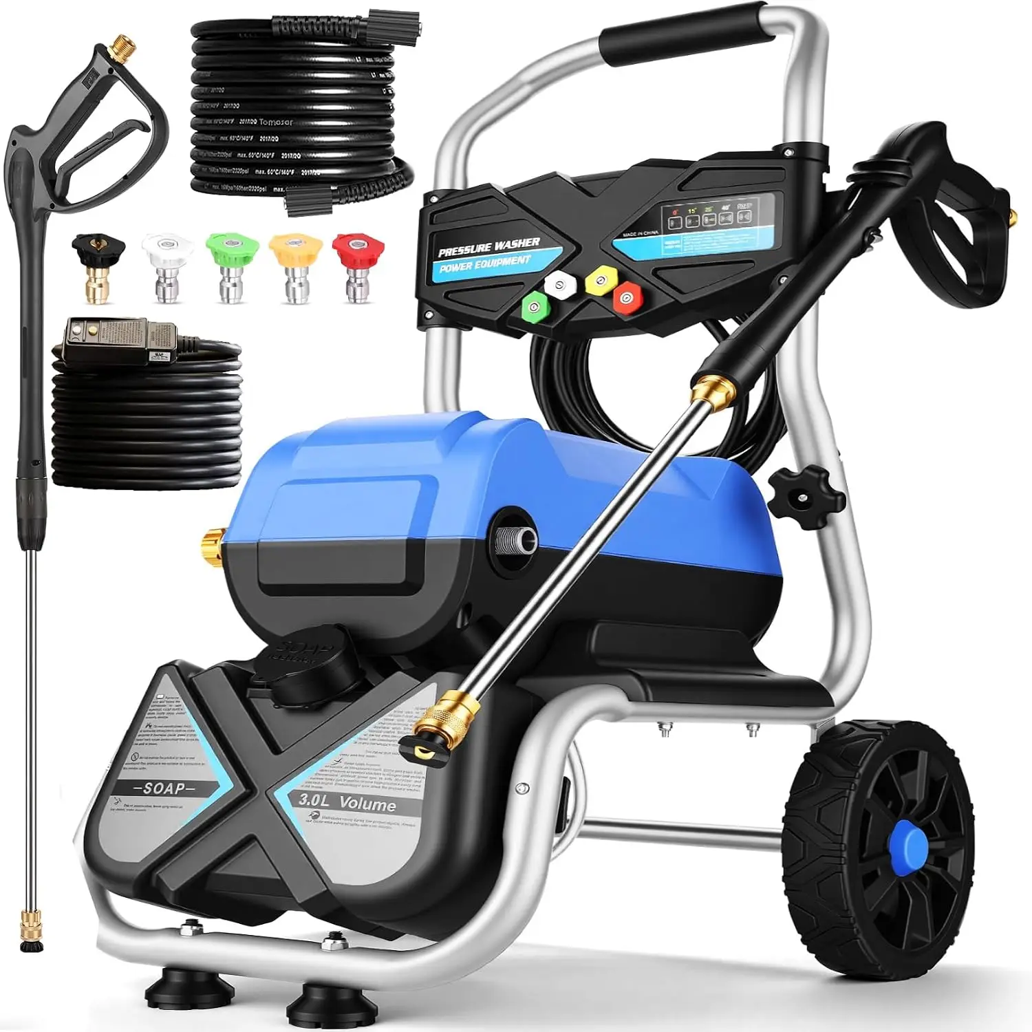 5000PSI 4GPM  Pressure Washer 3L Foam Bottle 33ft Hose 5 Nozzles Professional Heavy  Washer