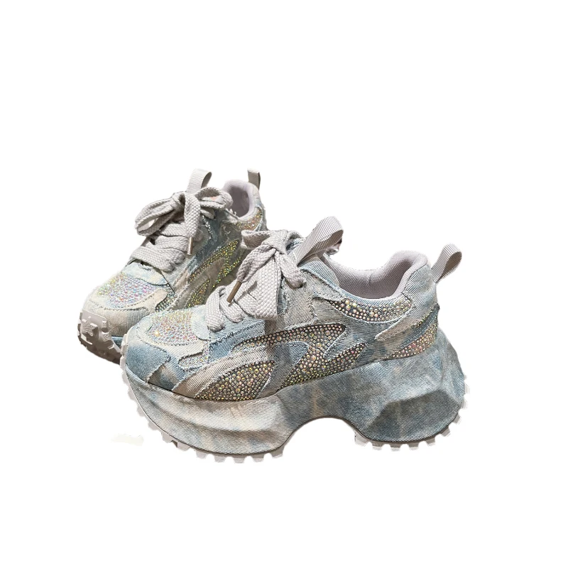 Women's Sneaker Crystal Platform High Heels Sport Shoes 2025 Autumn Luxury New Lace Up Running Hiking Shoes Casual Mujer Zapatos