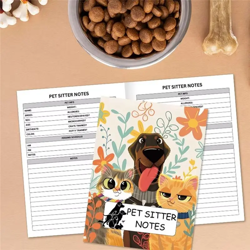 ABKS-Cartoon Petsitter Diary Book Cute Pets Daily Information Note Book For Dogs Cats Little Pets Lovers Accessories