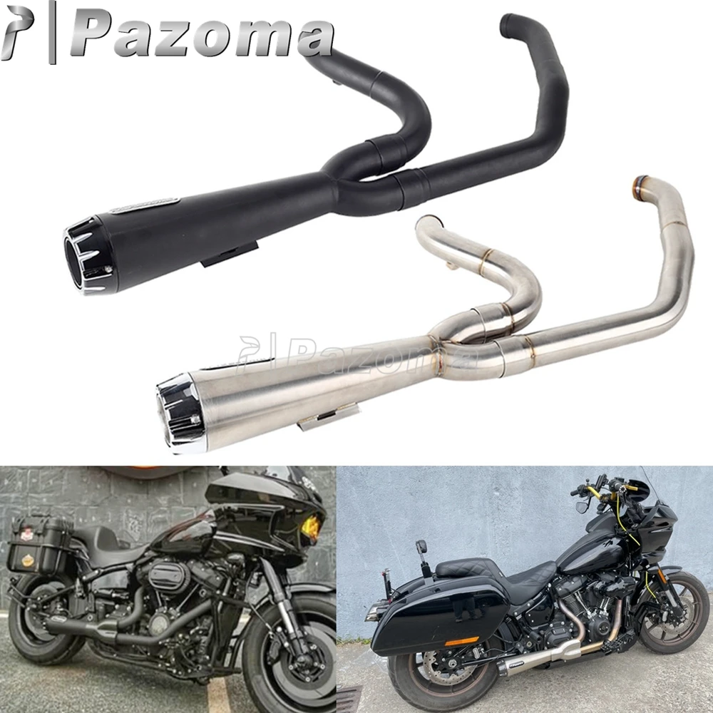 PAZOMA 2-into-1 Full Systems Exhaust Motorcycle Complete Muffler For Harley Softail Low Rider Street Bob Standard FXST 2018-2024