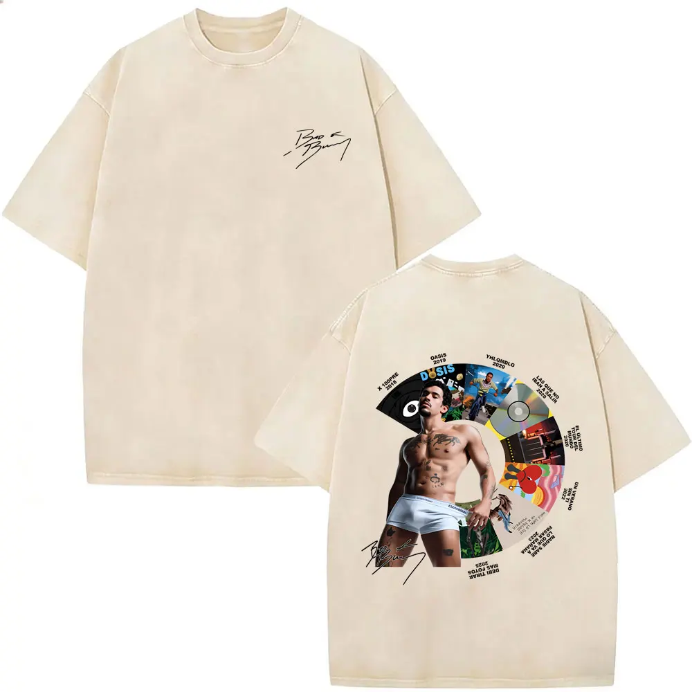 

Rapper Bad Bunny Album Cover Washed Vintage T-shirt Debi Tirar Mas Fotos DTMF T Shirt Men Women Hip Hop Retro Oversized T-shirts