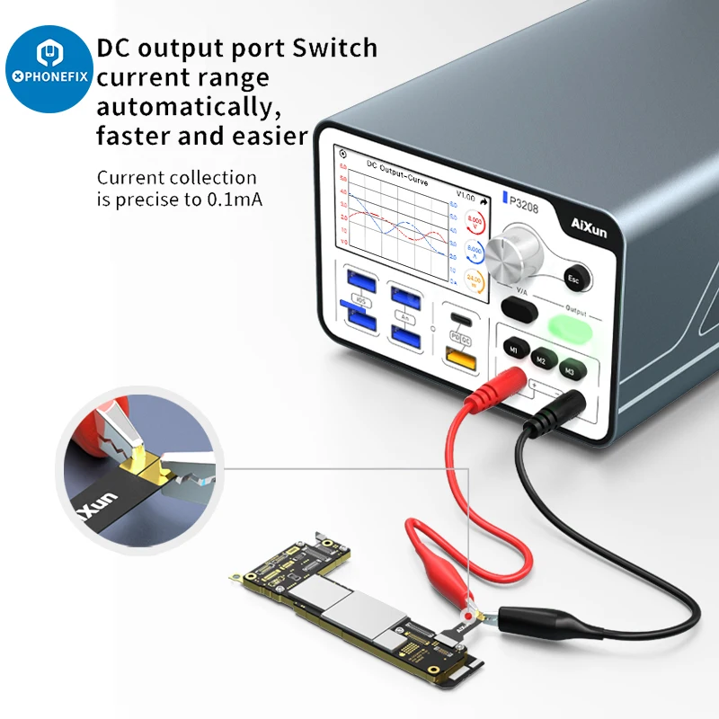 Aixun P3208 32V/8A Smart Voltage Ammeter Regulator Current Power Short Circuit Tester For iPhone 6-14PM One-button Power-on Test