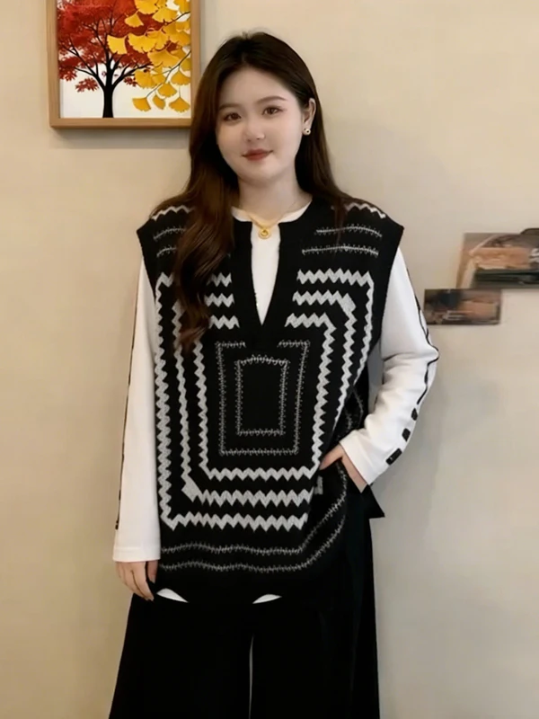 

Вязаный жилет с асимметричным кроем для женщин больших размеров, винтажный, омолаживающий, весна 2026