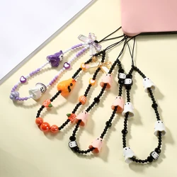 Halloween Ghost Pumpkin Lamp Phone Chain Beaded Mobile Phone Lanyard Wrist Strap For Girls Anti-Lost Cellphone Straps