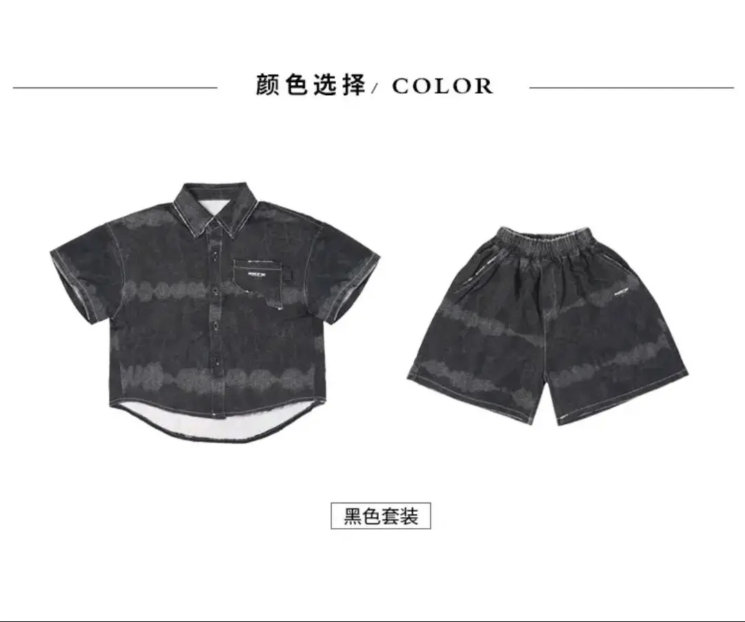 Kid Baby Boys 2024 Summer Gray Fashion Korean Gradient Tie Dye Craft Set Children\'s Top and Bottom Clothes Set 2pcs Outfits