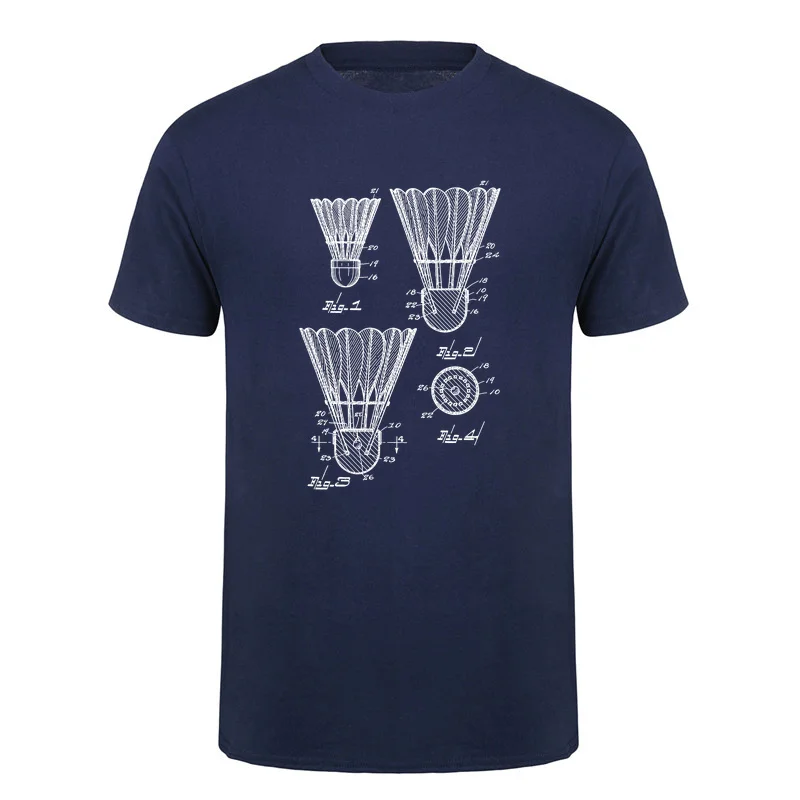 Shuttlecock Patent Drawing Badminton T Shirt Vintage Sports Player T-Shirts Training Gift DA-744