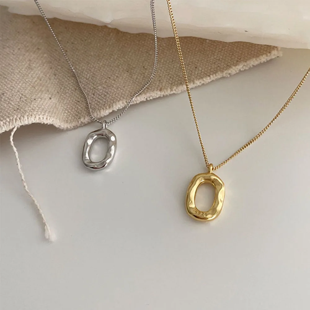 Minimalist Style 925 Women Jewelry Chocker Pendant Sterling Silver Custom Oval Donut Necklace Collarbone Chain for Women