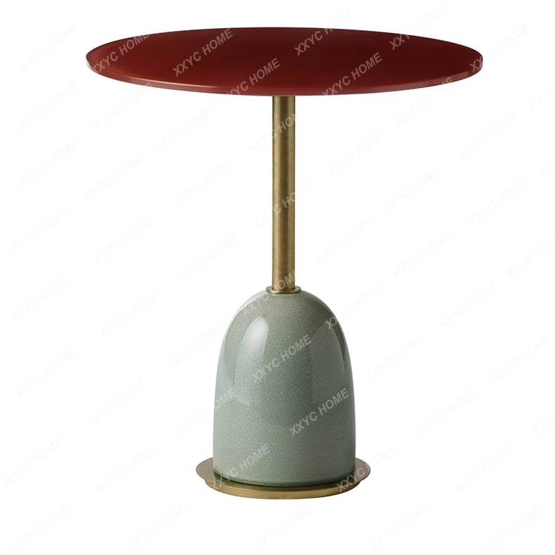AA Solid wood paint base small coffee table light luxury round corner table