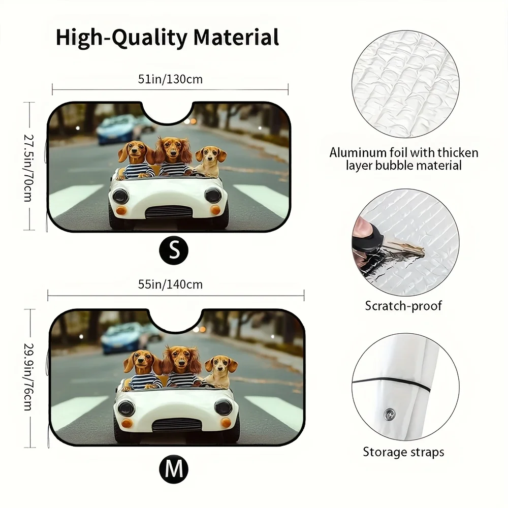 1pc, Dachshund Dogs Car Cute Adorable Eyes Print Car Visor Sunshade, Suction Cup Attachment, Suitable For Busy Streets And After