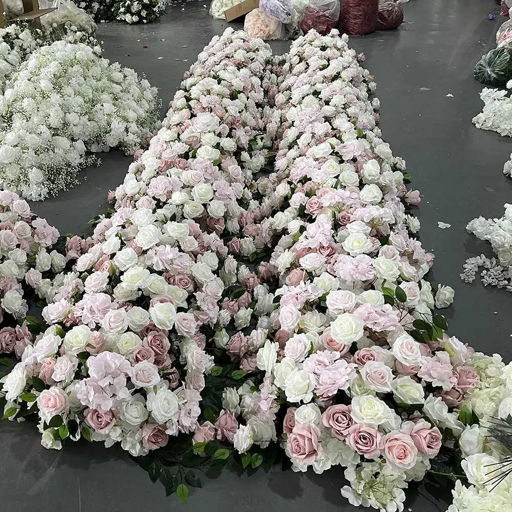 FSDKX  Wholesale Promise for Christmas Wedding Decoration Artificial Red Rose and Lotus Runner Silk Table Flower Runners - view 5