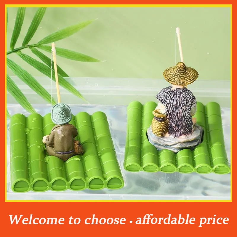 #Small Floating Bamboo Raft Feeding Platform Realistic Fishing Ornament for Mini Landscape Home Desktop Decor