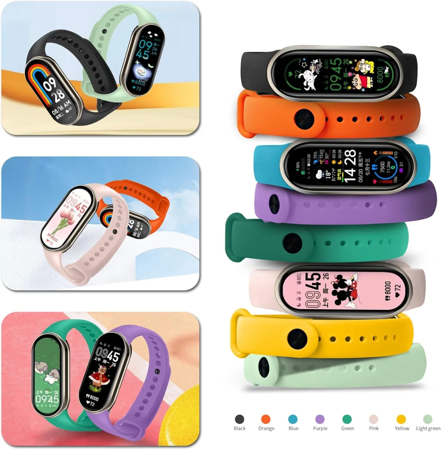 Sport Bands Compatible with Xiaomi Mi Band 9/8  Silicone Waterproof Strap for Xiaomi Smart Band 9/8 Bracelet Mi Band 8 Bracelets