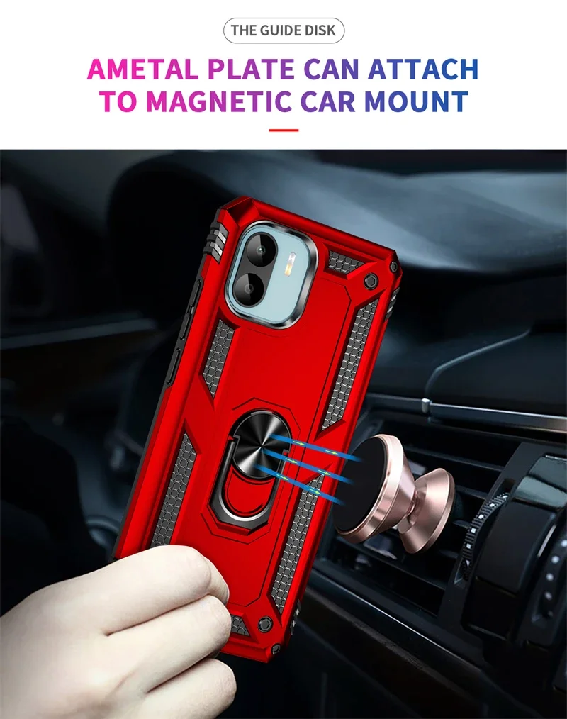 For Xiaomi Redmi A1 220733SI Case Car Magnetic Metal Ring Stand Phone Case For Redmi A2 23028RN4DG Shockproof Armor Back Cover