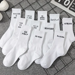 Nieuwe Vrouwen Brief Jacquard Serie Witte Katoenen Sokken Street Sports Hiphop Mode Mannen Unisex Crew College Stijl Sokken