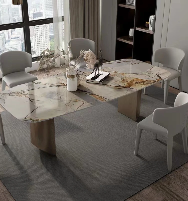 

Постмодернистский обеденный стол из сланца, современный простой бытовой гостиной, элитный прямоугольный обеденный стол