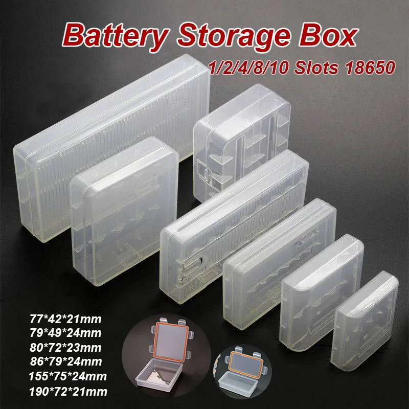 

1PC Battery Storage Box Hard Case Holder For 1/2/4/8/10 Slots 18650 Rechargeable Battery Power Bank Plastic Cases