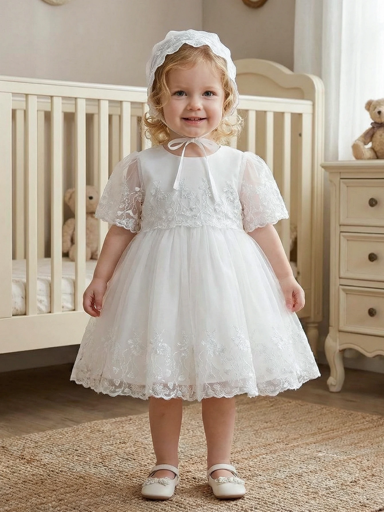 Baby Girl Dress, White Baptism Dress, Lace Baby Dress, Fluffy Chiffon Skirt for 0-2 Year Old Infants, Weddings, Parties, Vacatio 4